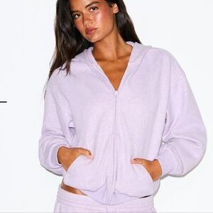 SKIMS Cotton Fleece Classic Full Zip Large Color Purple Heather